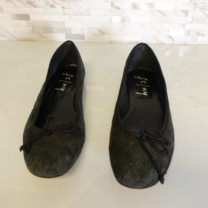 French Sole Shoes Leather Size 6.5 Black Ballet Flat Slide Suede Bow Italy FSNY